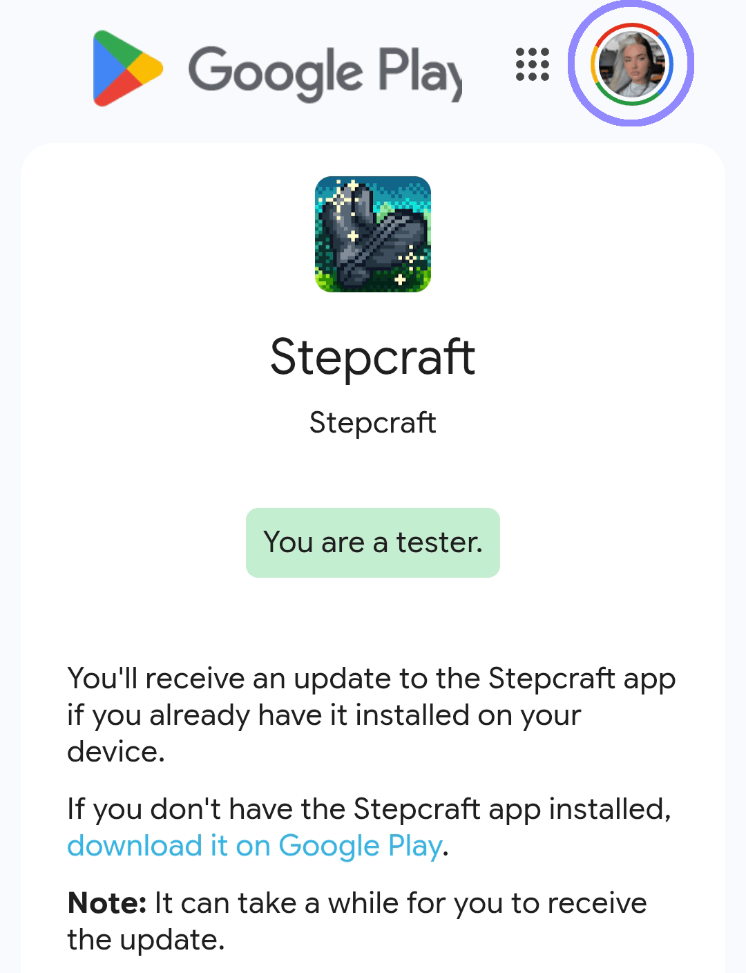 Opt-in success page showing You are a tester